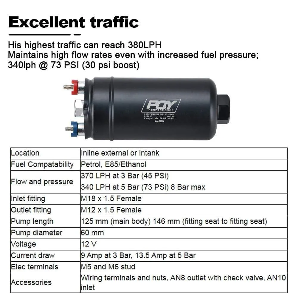 EFI 380LH 1000HP Top Quality External Fuel Pump E85 Compatible 044 Style New With PQY Box JR-FPB003-QY