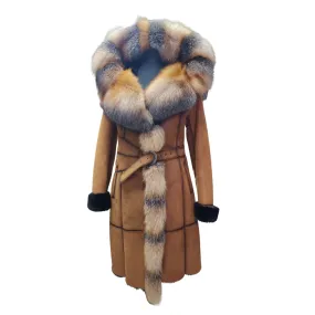 Ellie's shearling hooded coat with crystal fox fur