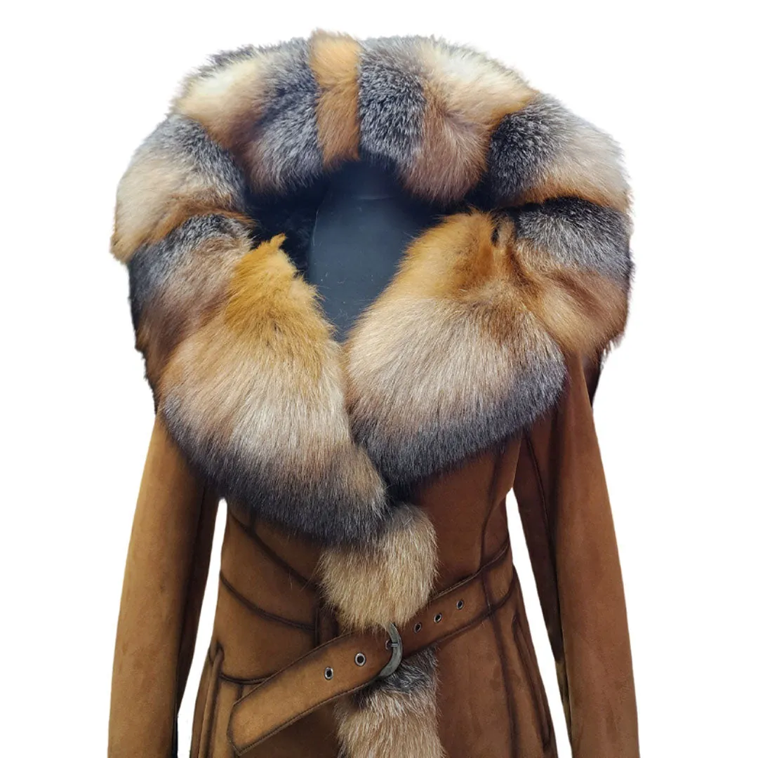 Ellie's shearling hooded coat with crystal fox fur