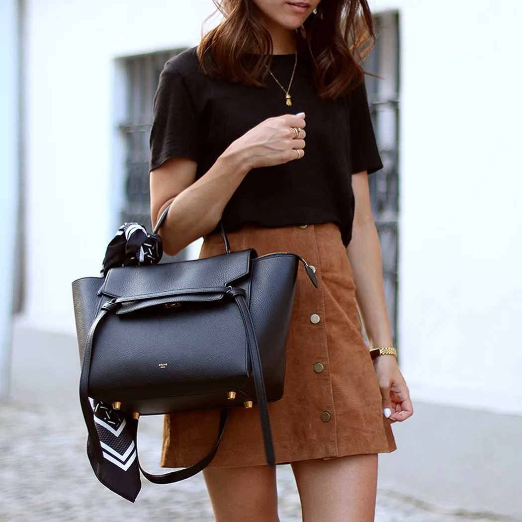 Front Button Up High Waisted Mini Suede Skirt