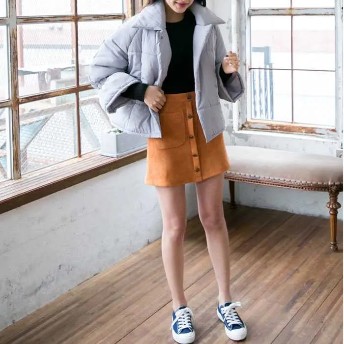 Front Button Up High Waisted Mini Suede Skirt