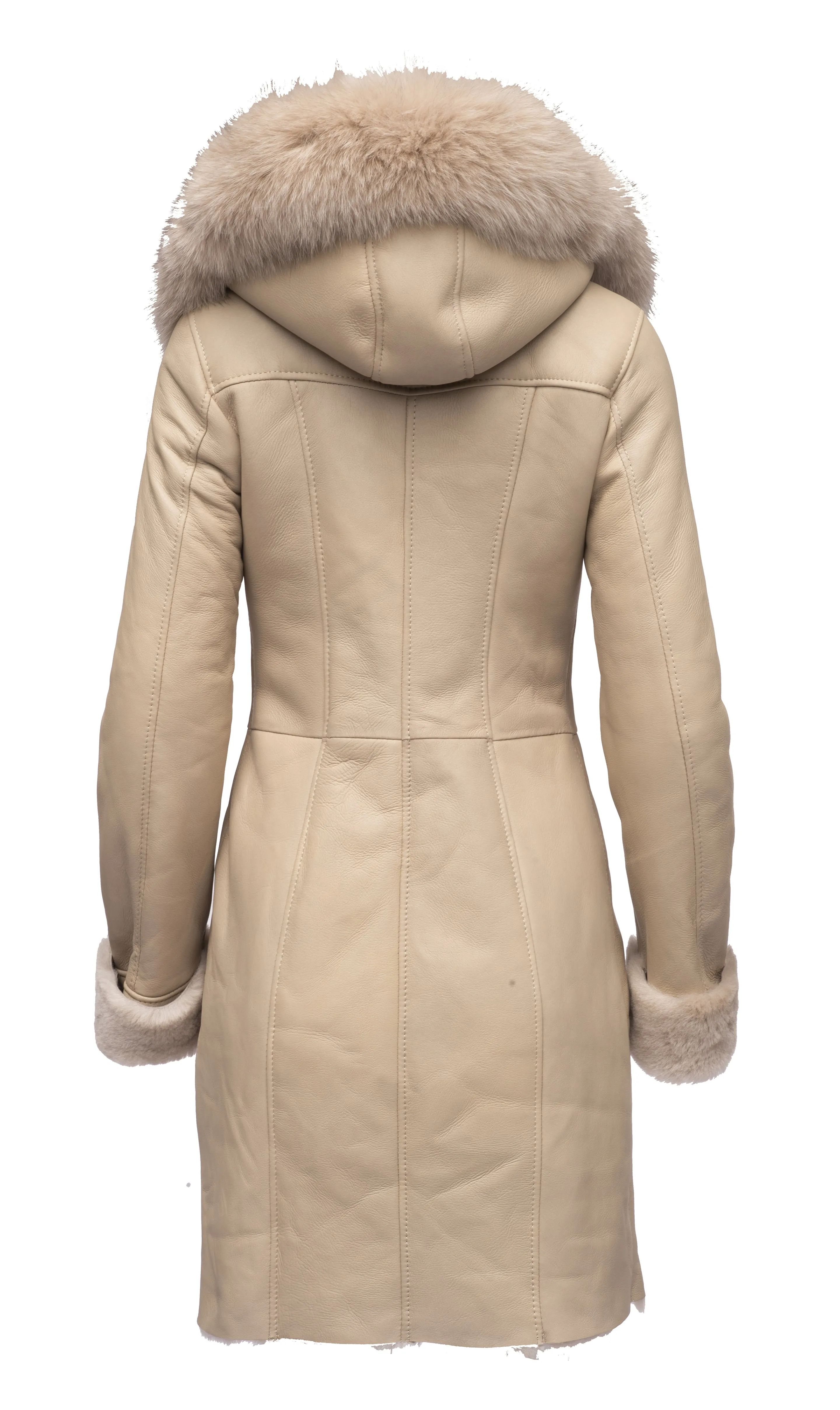 Gracie’s Hooded Sheepskin Shearling Jacket With Fox Fur