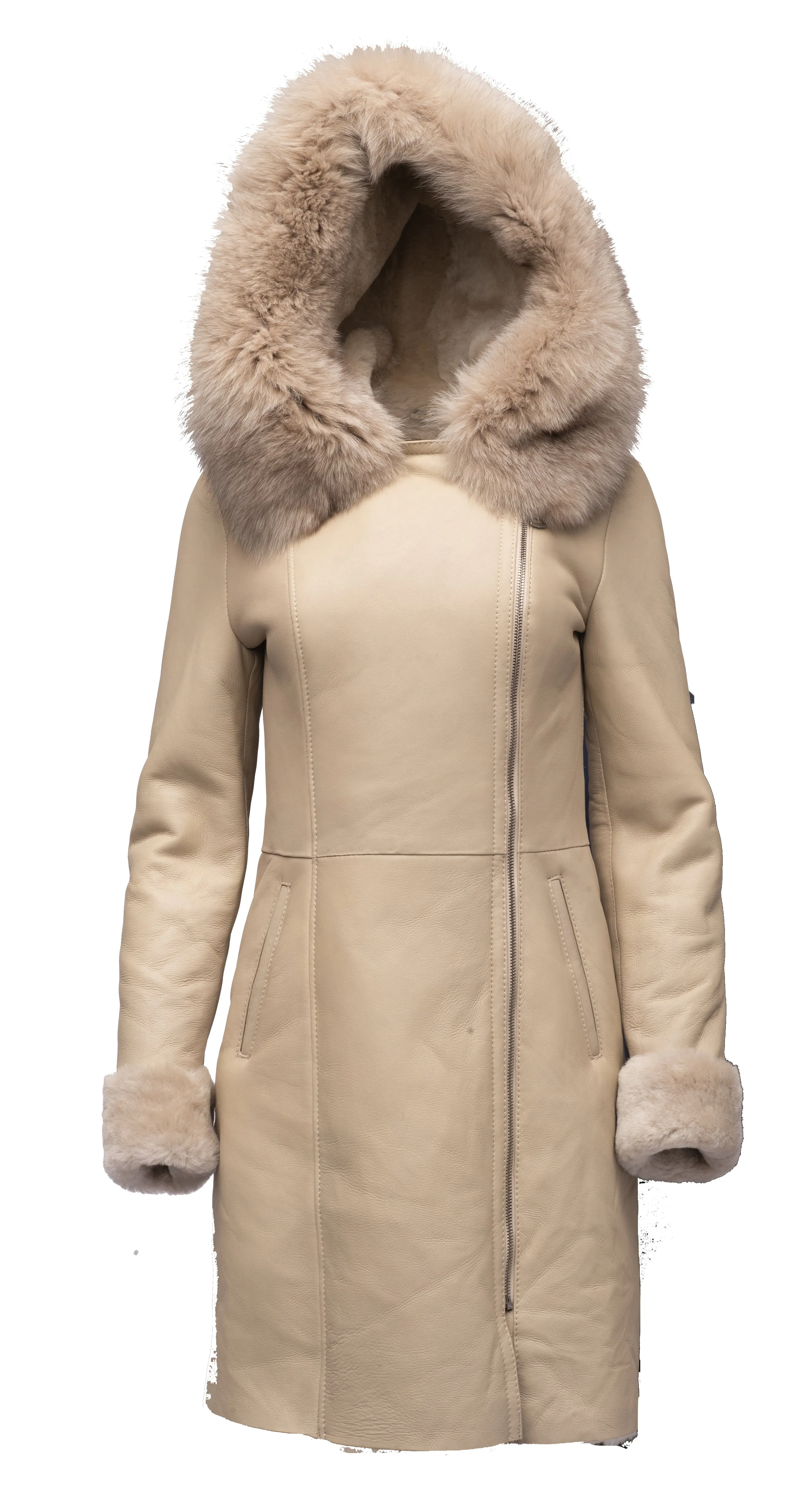 Gracie’s Hooded Sheepskin Shearling Jacket With Fox Fur