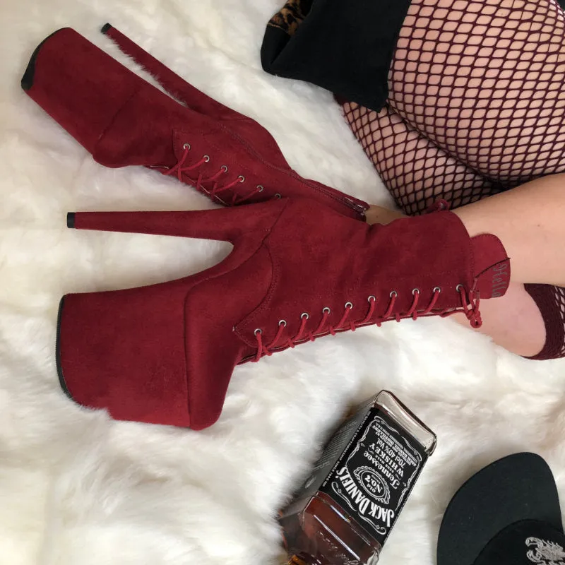 Hella Heels BabyDoll 8inch Boots - Dark Red