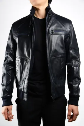 Holloway Stand Up Collar Moto Leather Jacket