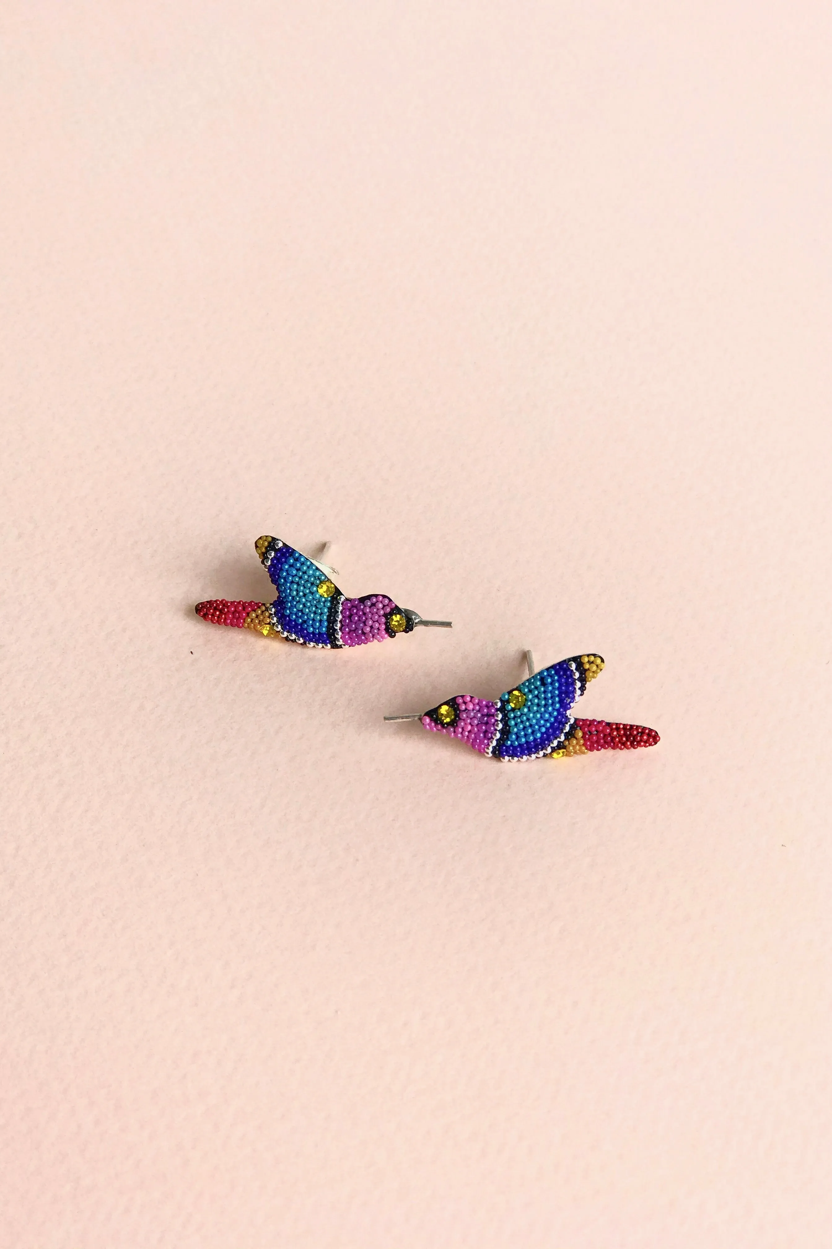 HUMMINGBIRD EARRINGS / LILAC W MUTLI-COLORS