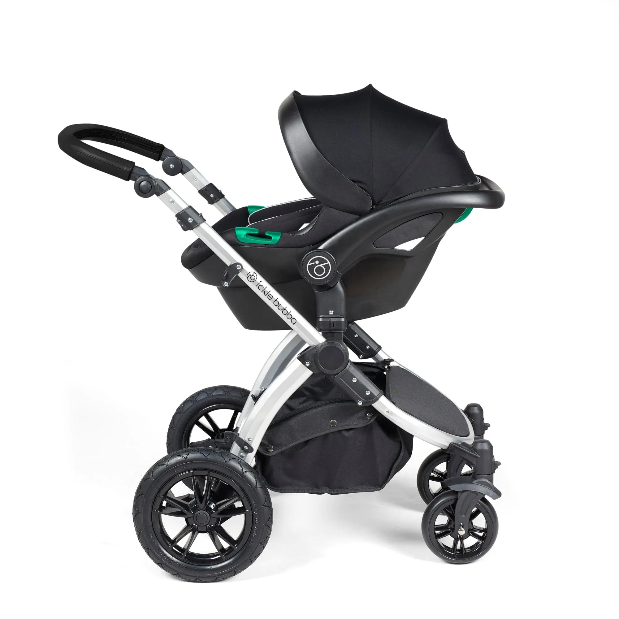 Ickle Bubba Stomp Luxe All-in-One I-Size Travel System With Isofix Base - Silver / Pearl Grey / Black