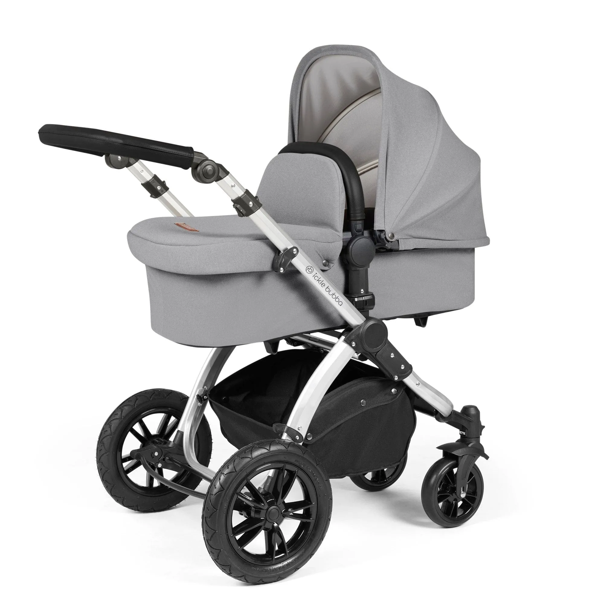 Ickle Bubba Stomp Luxe All-in-One I-Size Travel System With Isofix Base - Silver / Pearl Grey / Black