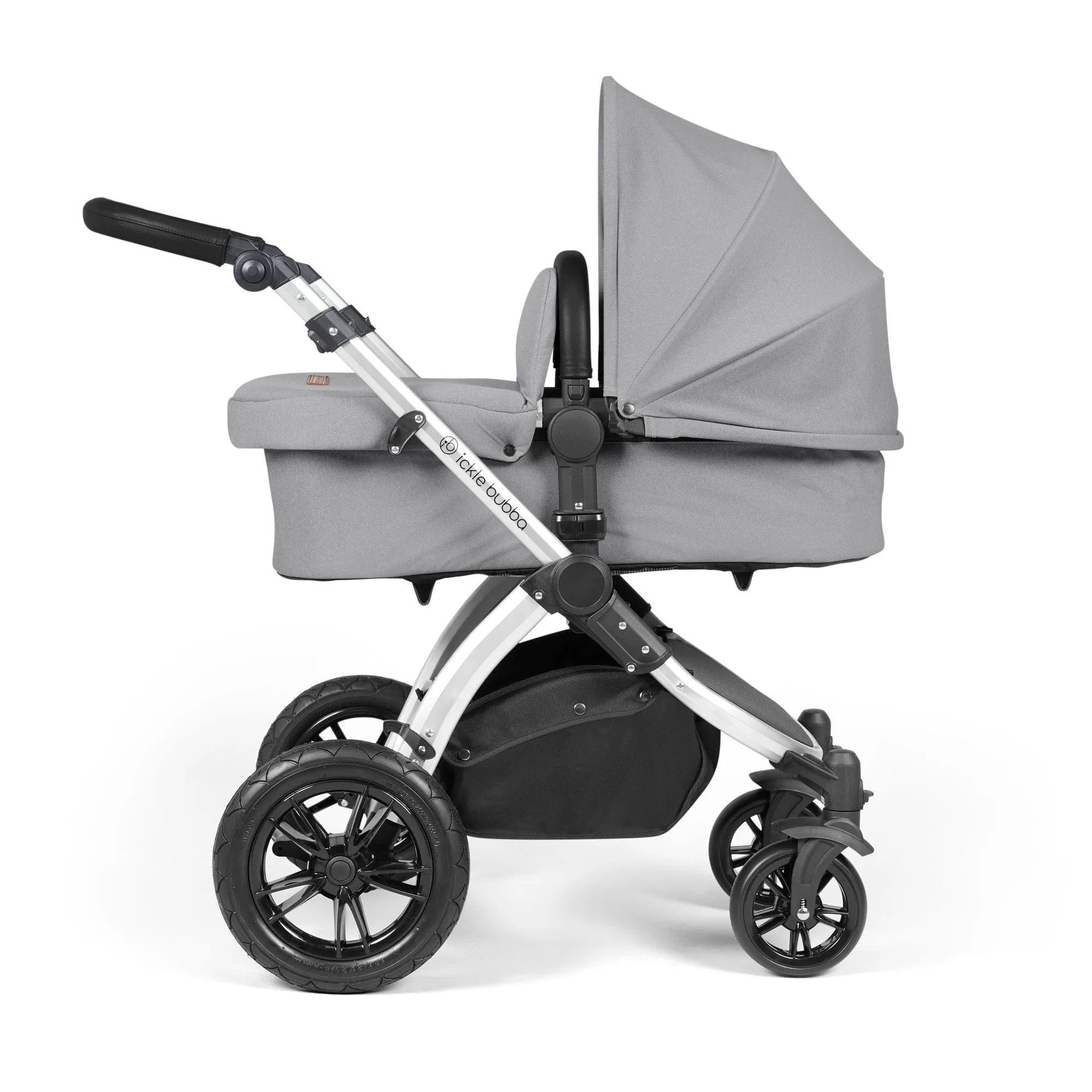 Ickle Bubba Stomp Luxe All-in-One I-Size Travel System With Isofix Base - Silver / Pearl Grey / Black