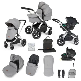 Ickle Bubba Stomp Luxe All-in-One I-Size Travel System With Isofix Base - Silver / Pearl Grey / Black