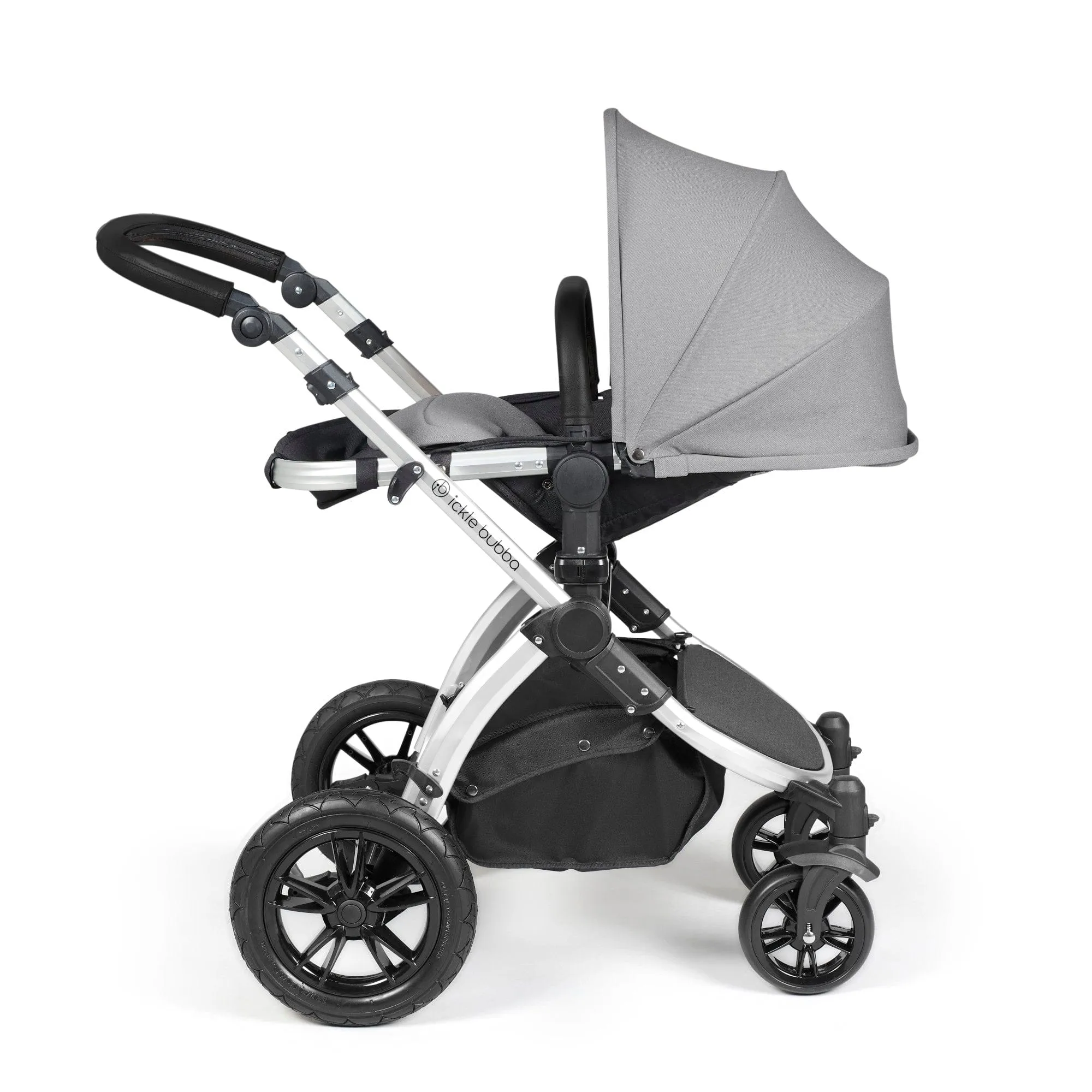 Ickle Bubba Stomp Luxe All-in-One I-Size Travel System With Isofix Base - Silver / Pearl Grey / Black