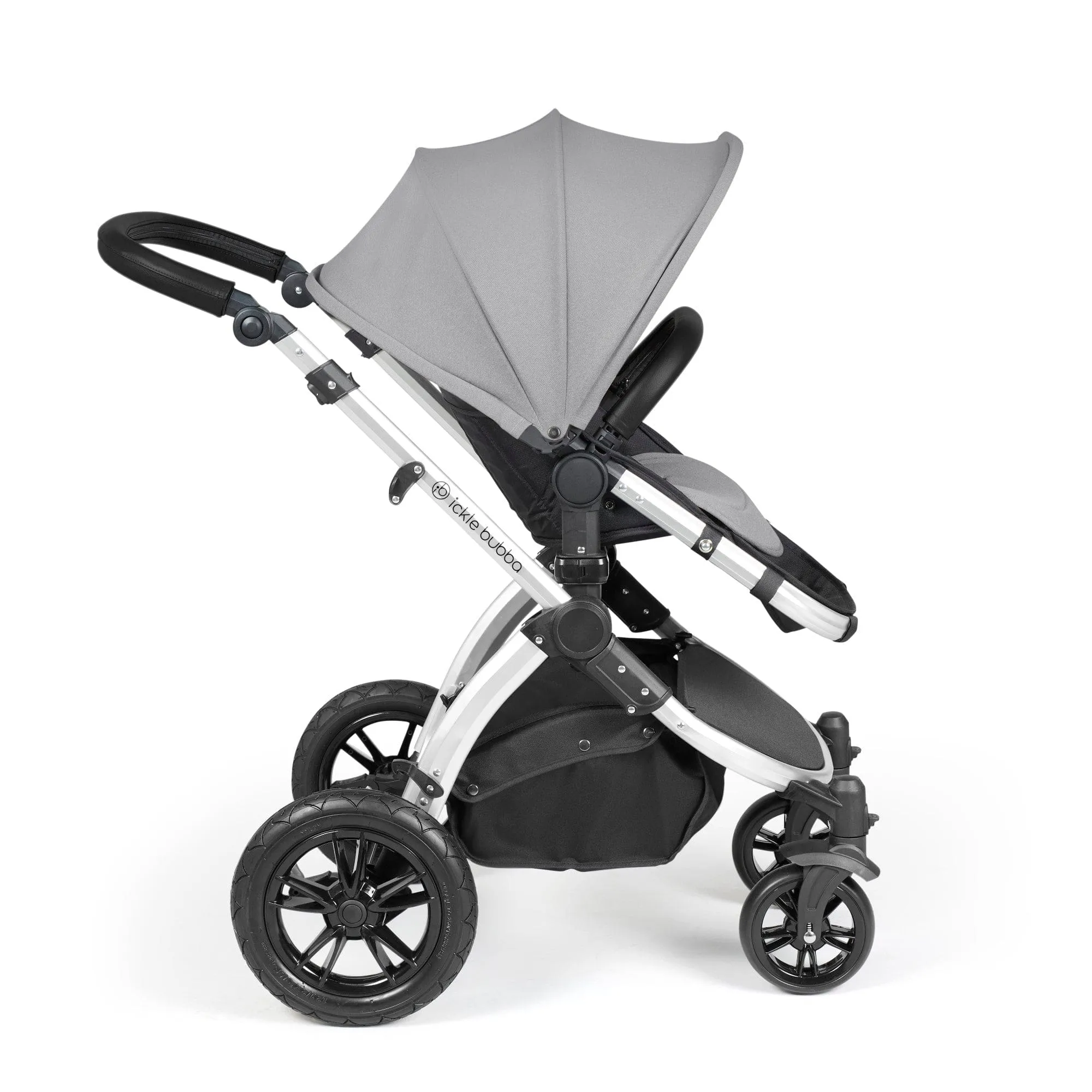 Ickle Bubba Stomp Luxe All-in-One I-Size Travel System With Isofix Base - Silver / Pearl Grey / Black