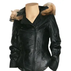 Idelle Double Breasted Car Coat With Real Fox Fur Hoodie