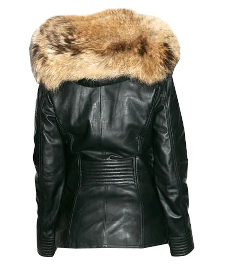 Idelle Double Breasted Car Coat With Real Fox Fur Hoodie