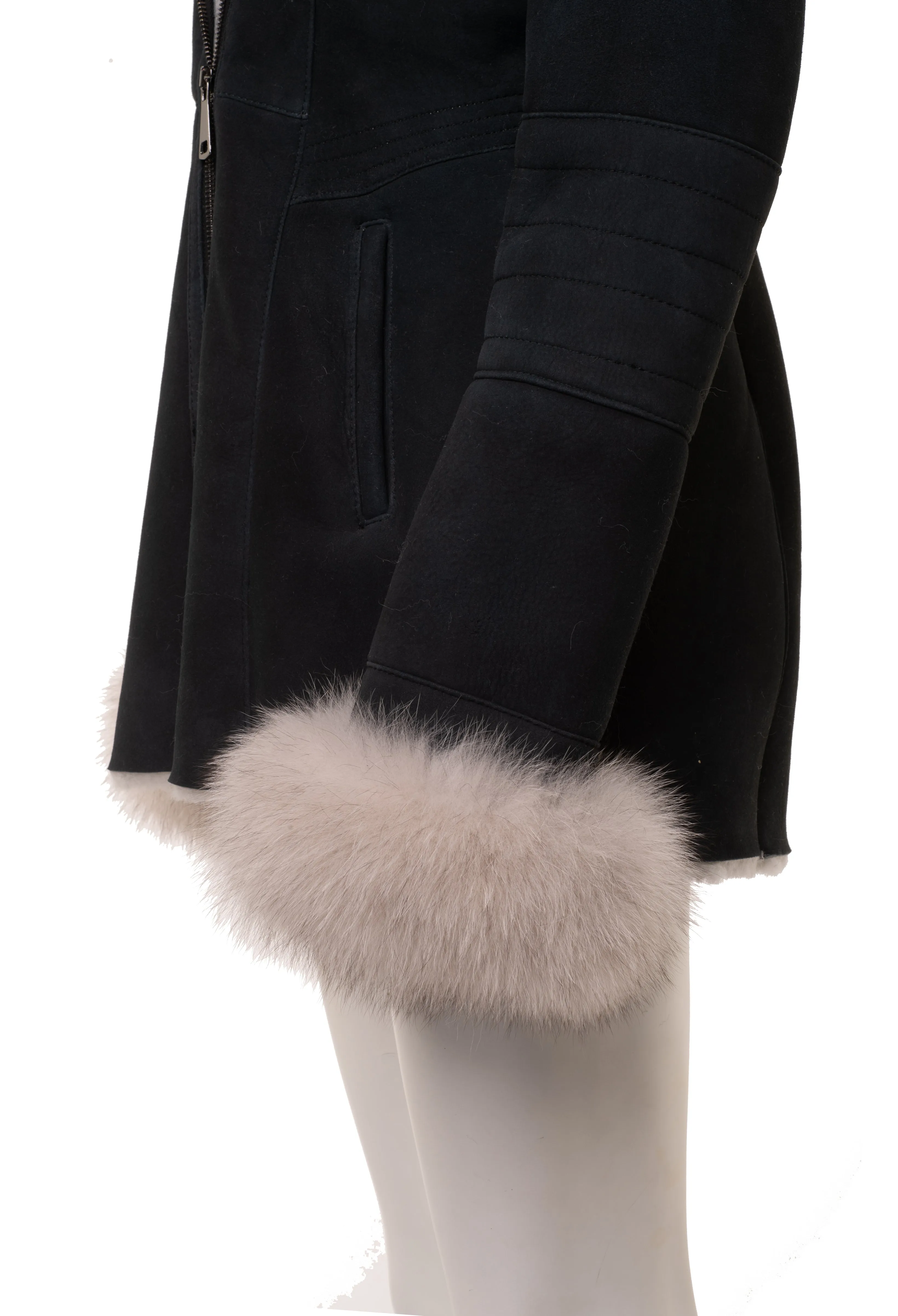 Izzy's Shearling coat with fox fur trim