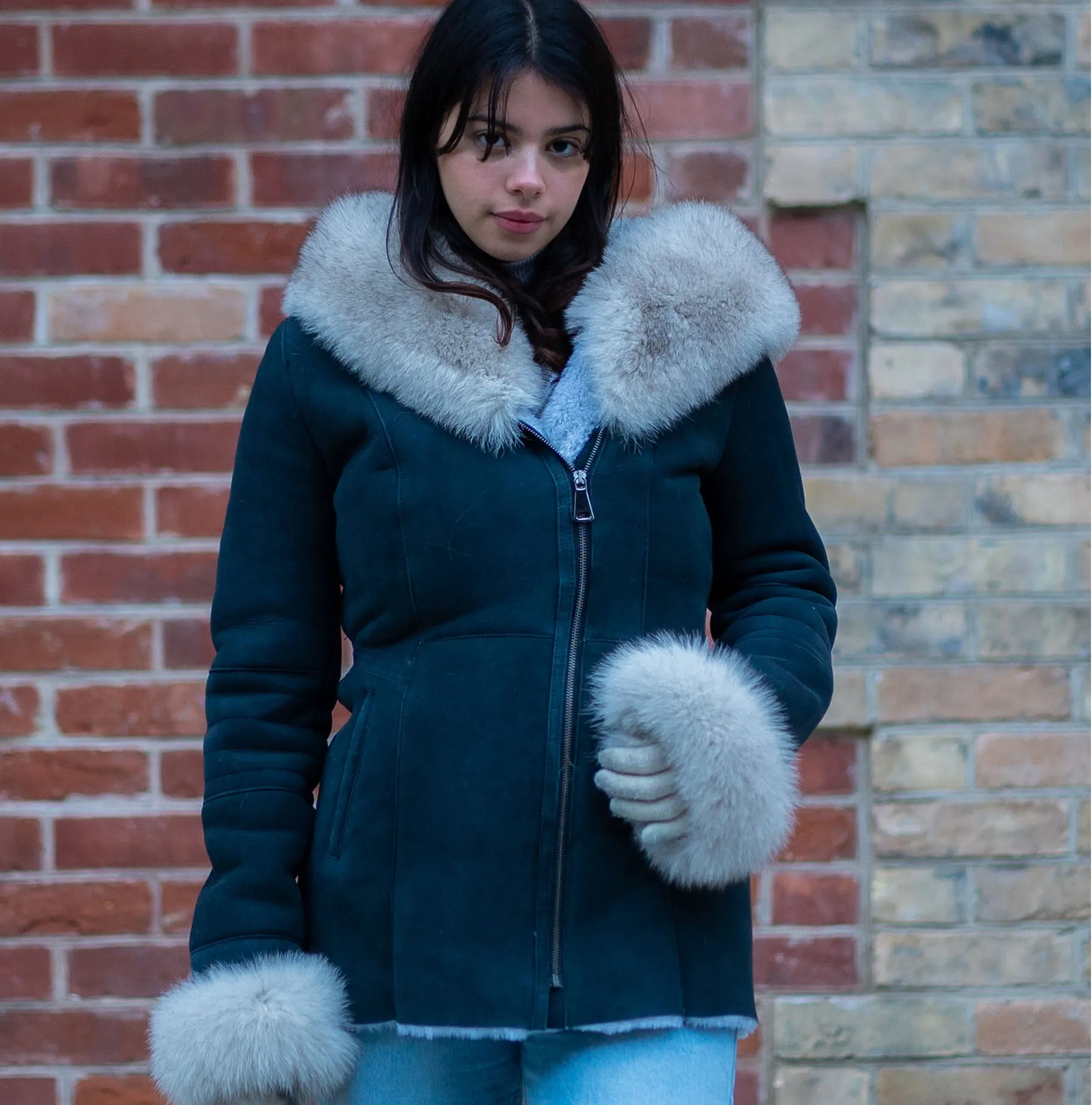 Izzy's Shearling coat with fox fur trim