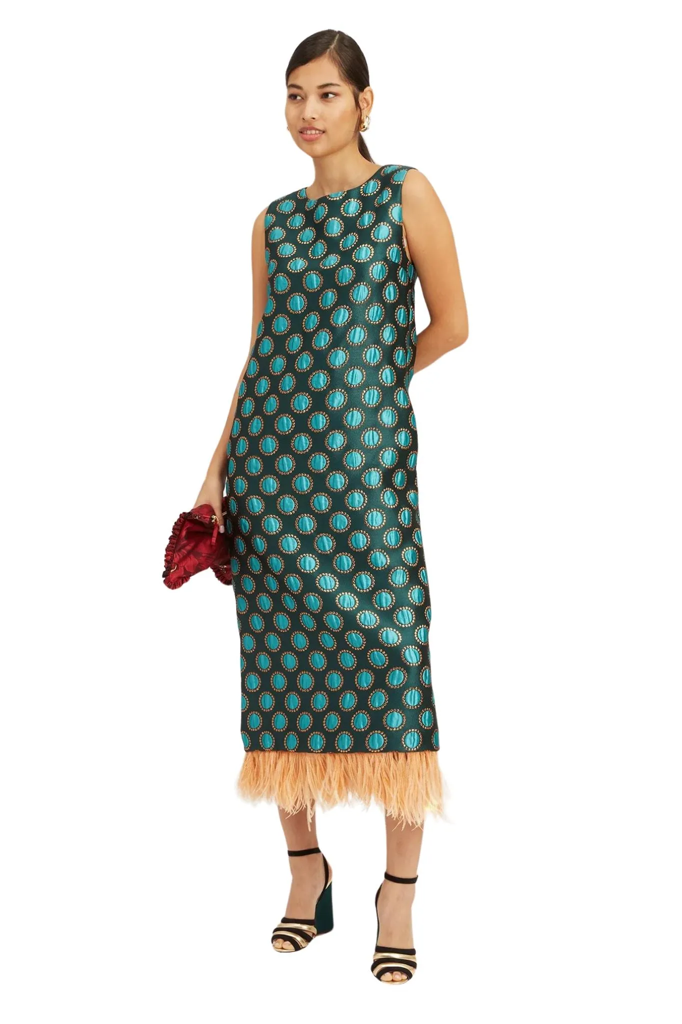 La Double J Column Dress with Feathers