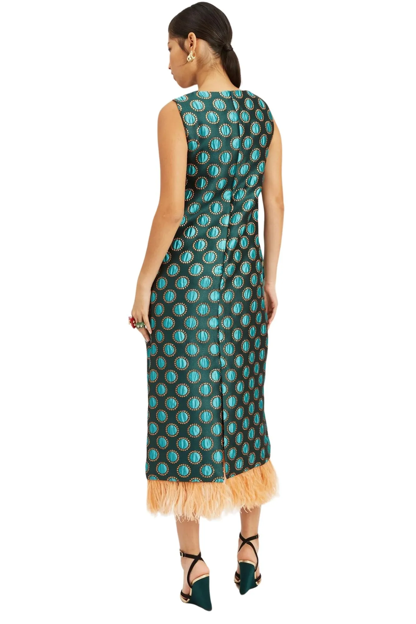 La Double J Column Dress with Feathers