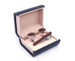 Leaf Wood Tie Bar & Cuff Links Set