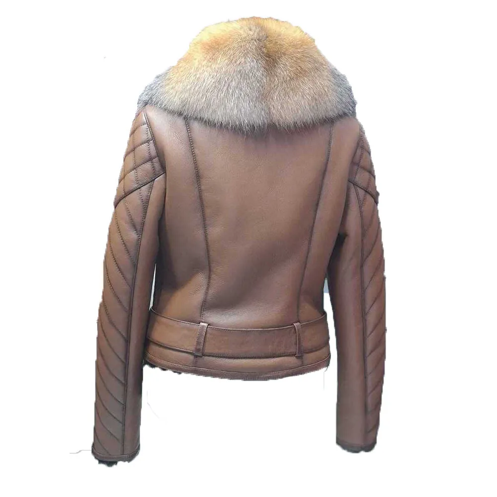 Lumins  quilted shearling jacket with crystal fox fur