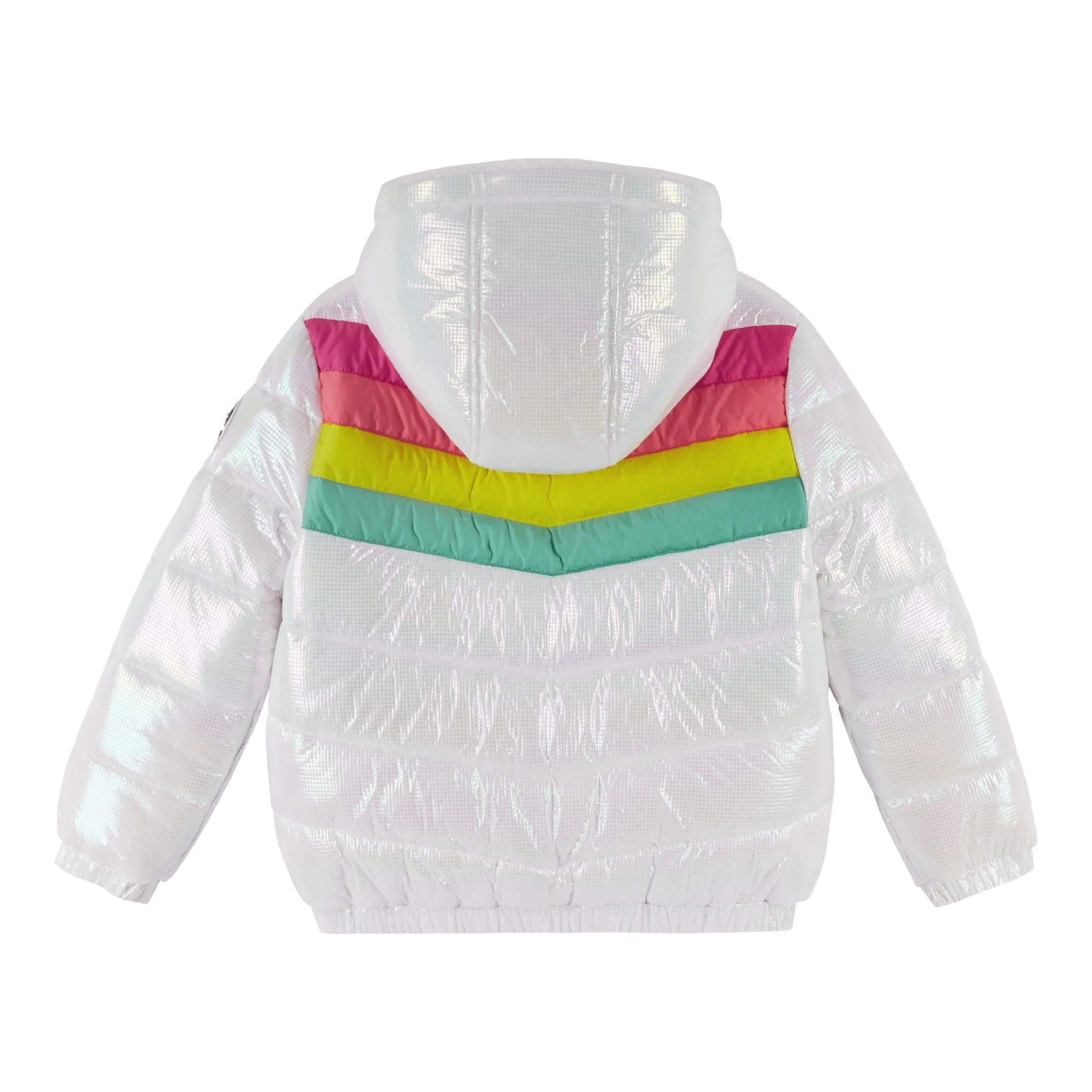 Multi Color Chevron Metallic Puffer Jacket