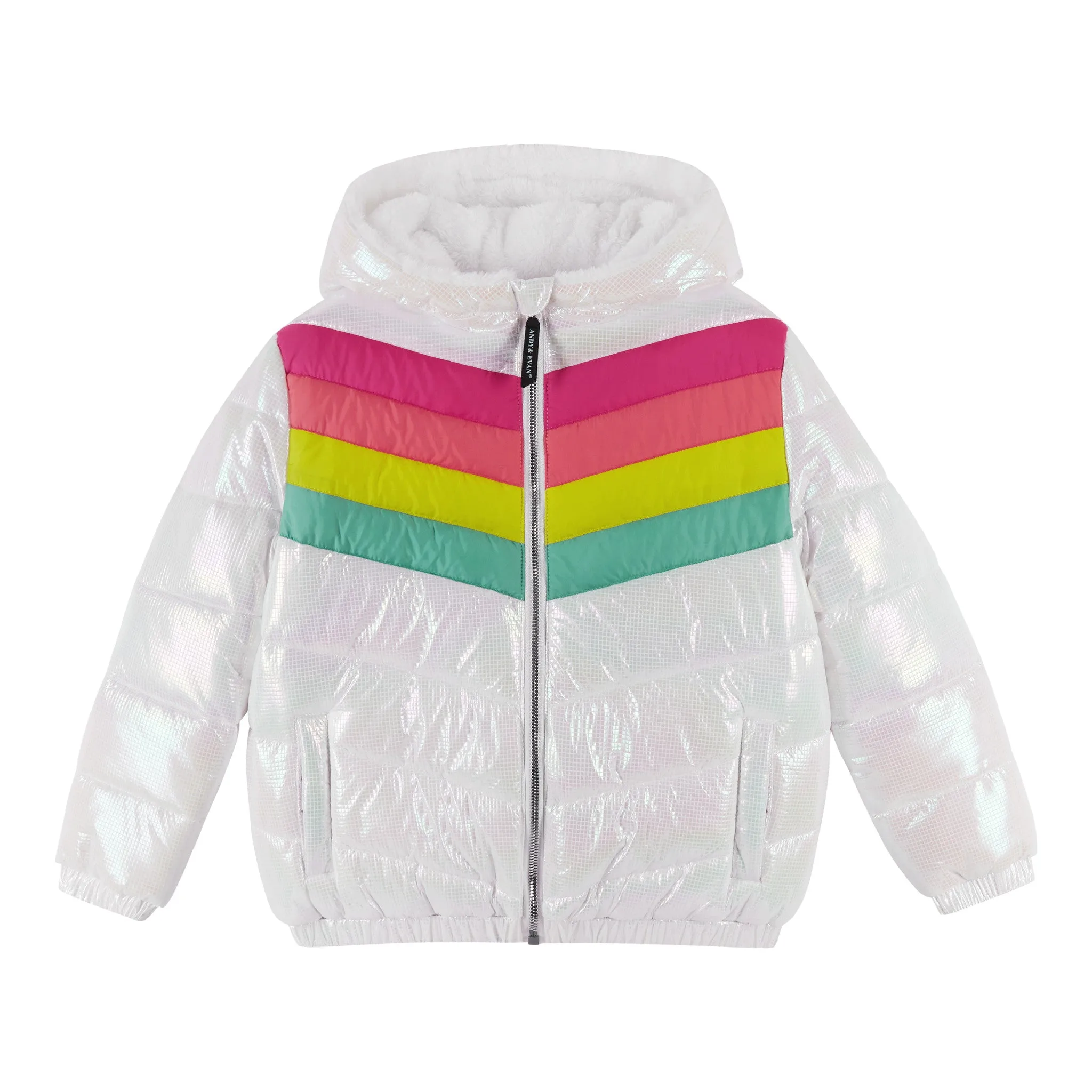 Multi Color Chevron Metallic Puffer Jacket