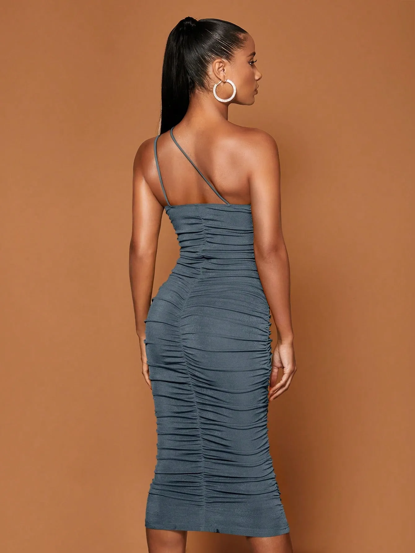 One Shoulder Ruched Bodycon Dress