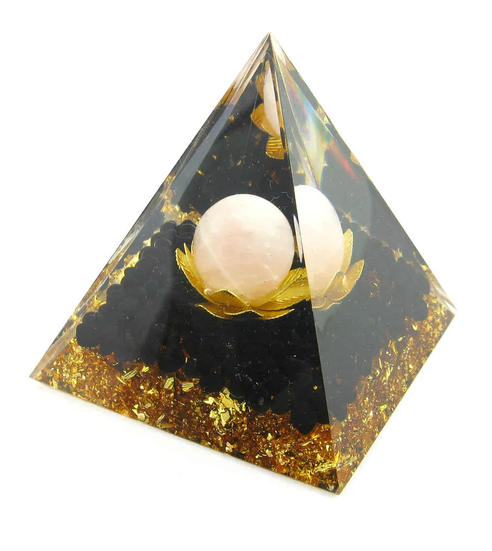 Orgonite Pyramid With Golden Lotus & Pale Moon