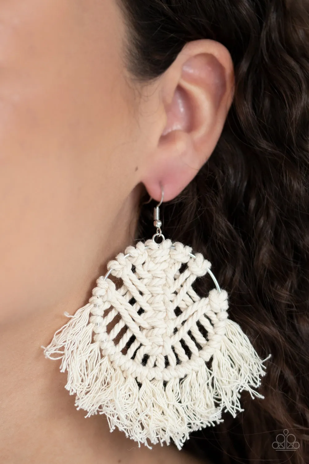 Paparazzi Accessories - All About MACRAME  #L669 - White Earrings