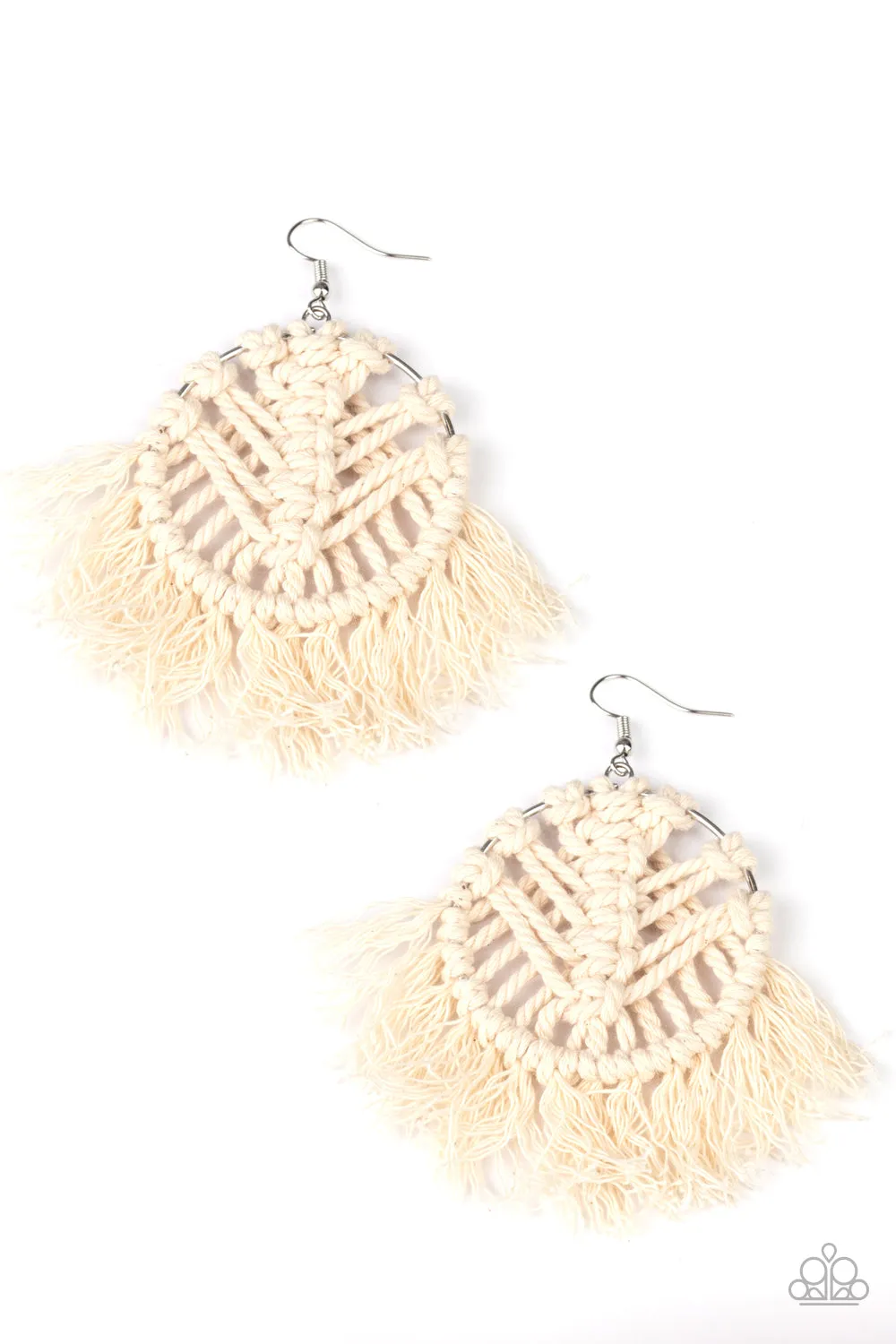 Paparazzi Accessories - All About MACRAME  #L669 - White Earrings