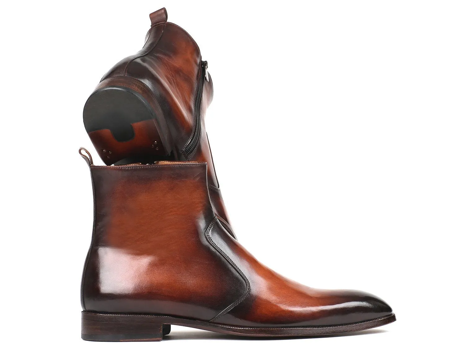 Paul Parkman Brown Burnished Side Zipper Boots (ID#BT486-BRW)