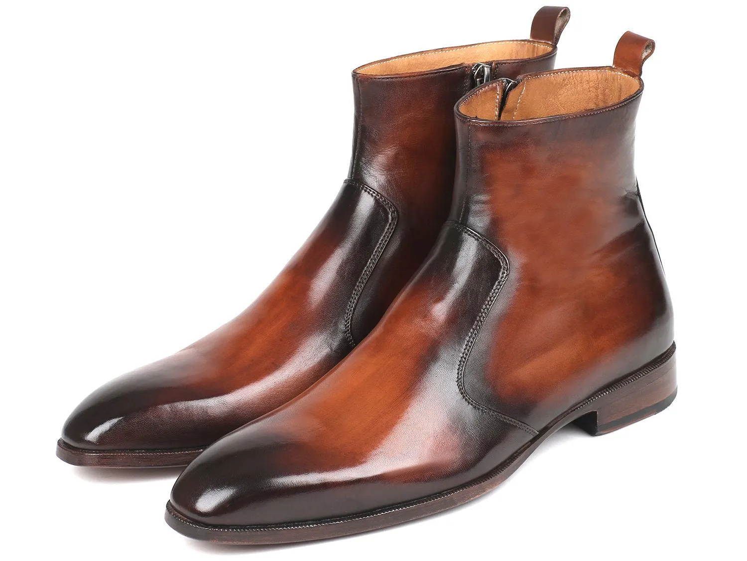 Paul Parkman Brown Burnished Side Zipper Boots (ID#BT486-BRW)