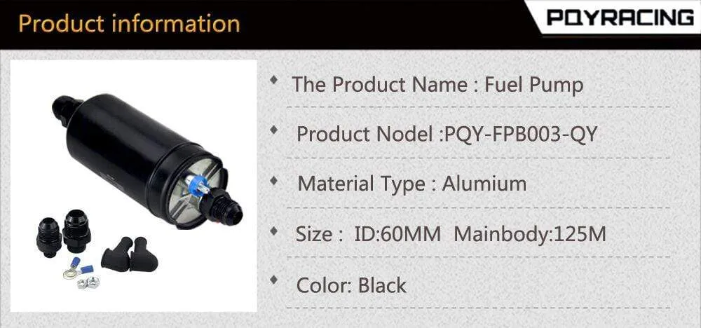 PQY - EFI 380LH 1000HP TOP QUALITY External Fuel Pump E85 Compatible 044 style New PQY-FPB003-QY