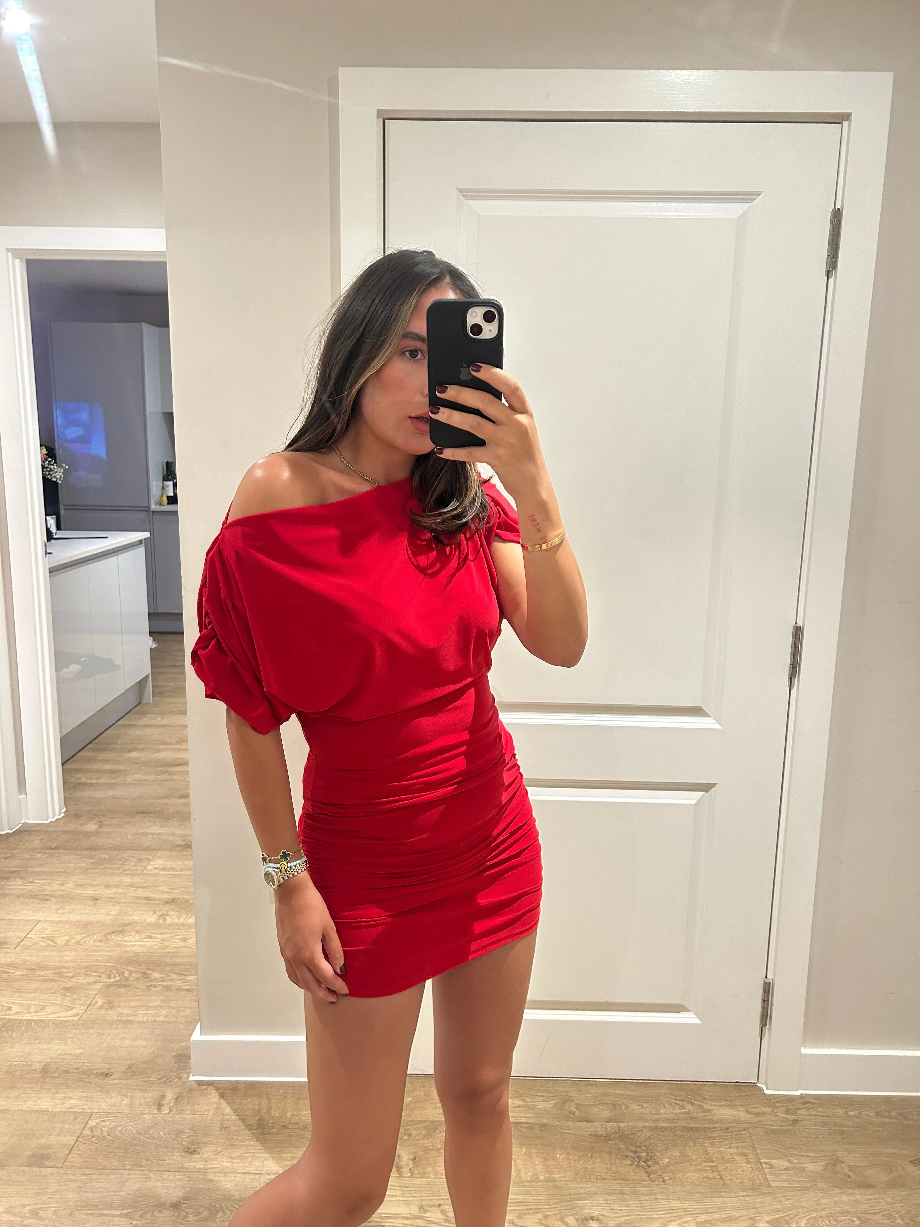 Red Off Shoulder Mini Skirt Set