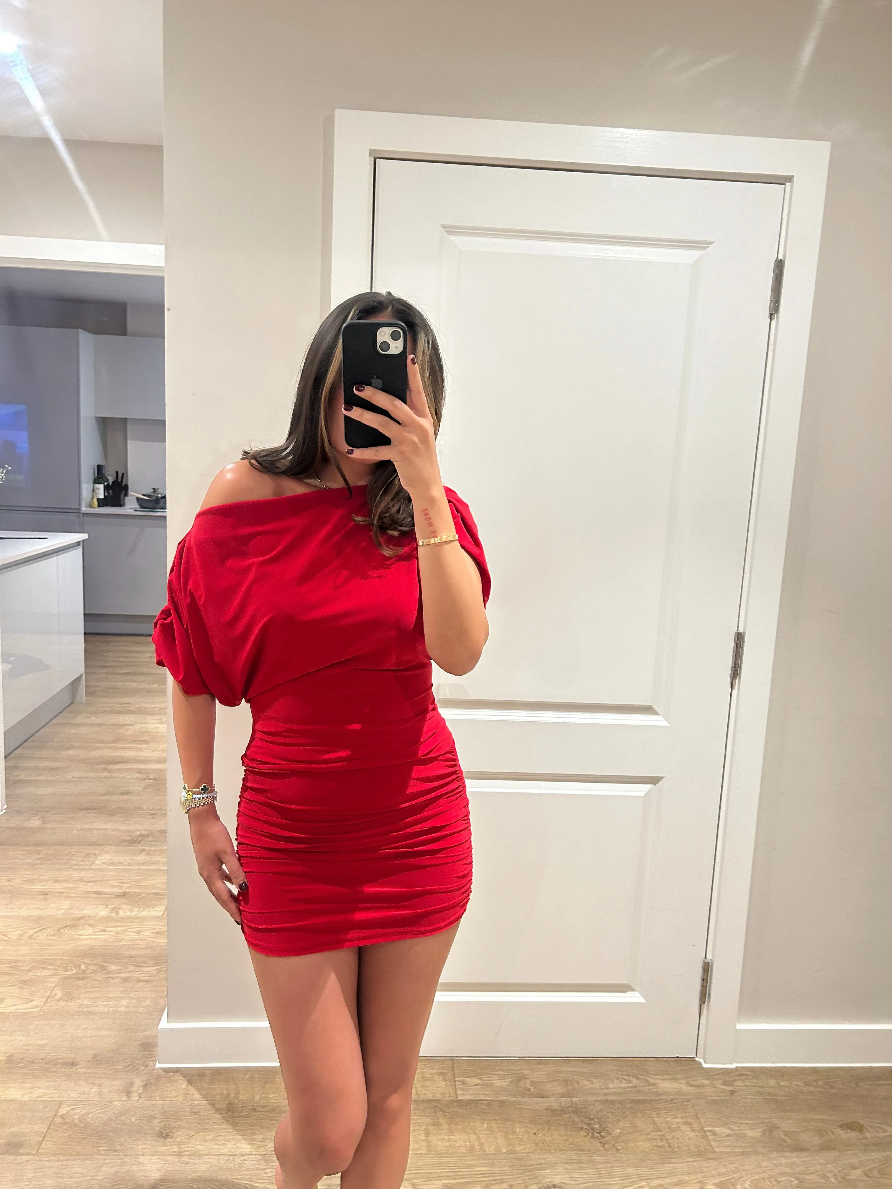 Red Off Shoulder Mini Skirt Set