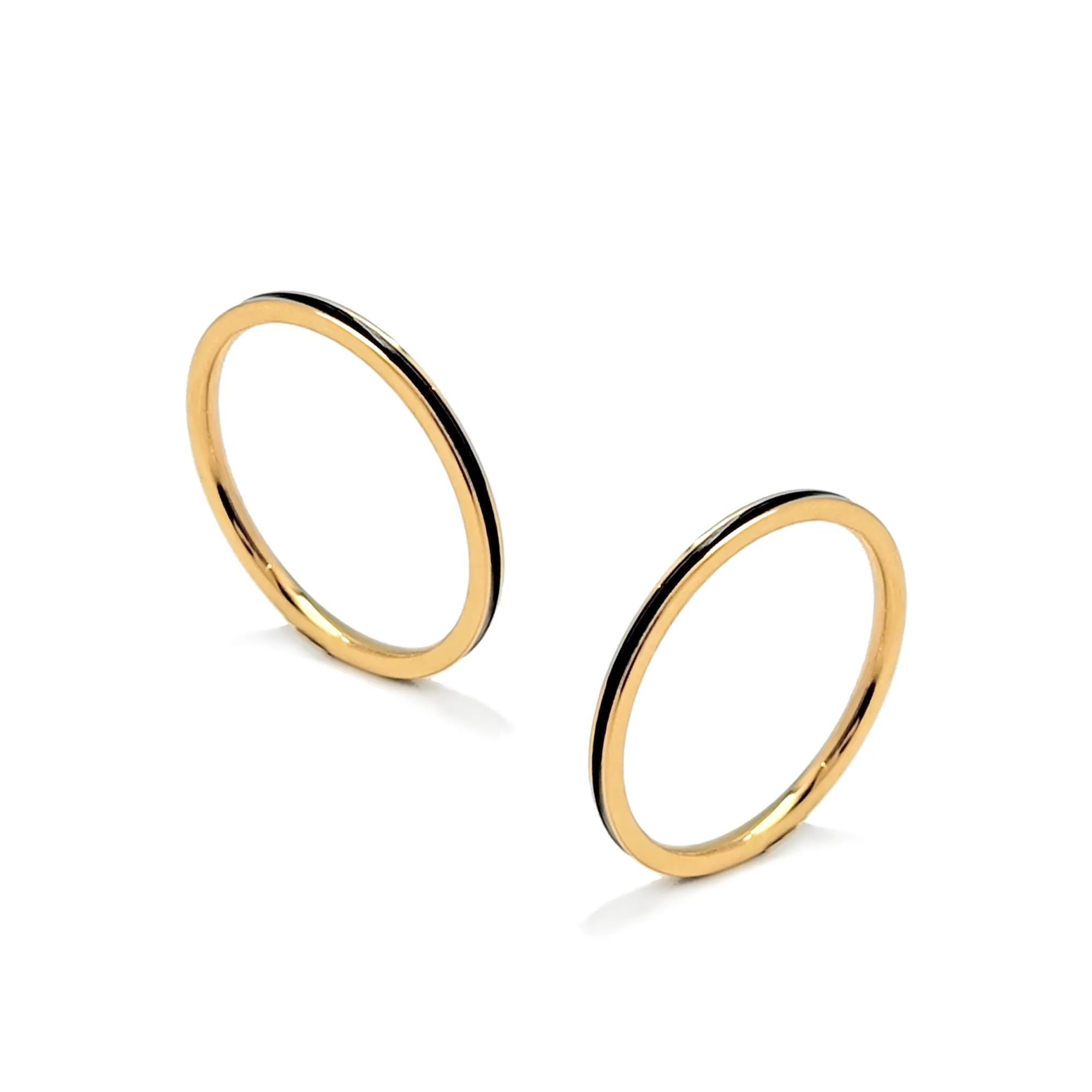 RG100GB B.Tiff "The Hamptons" Black Enamel Gold Plated Stainless Steel Ring 2-Pack