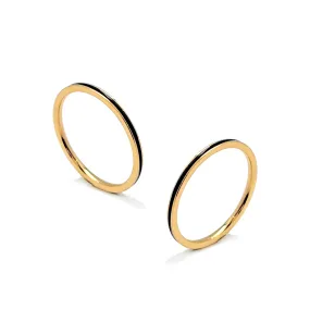 RG100GB B.Tiff "The Hamptons" Black Enamel Gold Plated Stainless Steel Ring 2-Pack