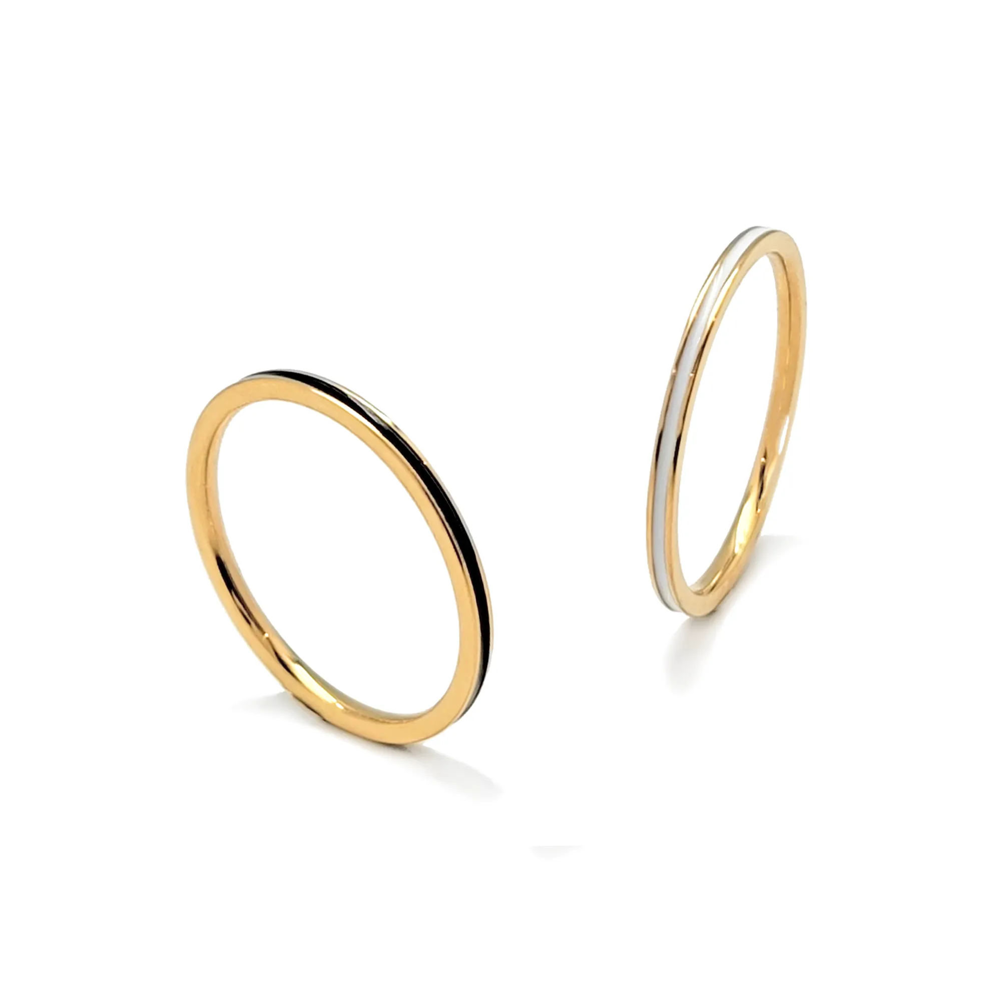 RG100GB B.Tiff "The Hamptons" Black Enamel Gold Plated Stainless Steel Ring 2-Pack