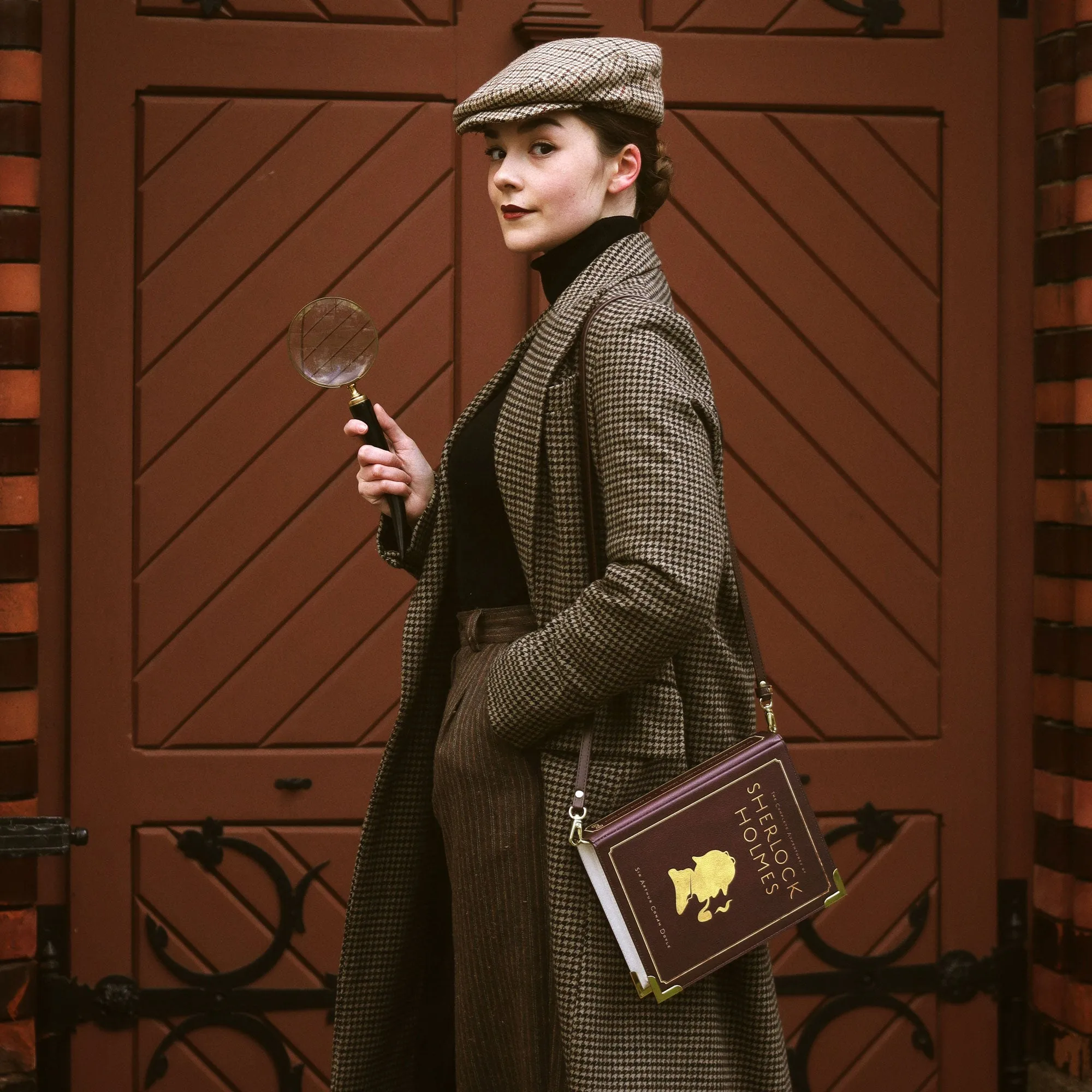 Sherlock Holmes Silhouette Burgundy Book Handbag Crossbody Clutch