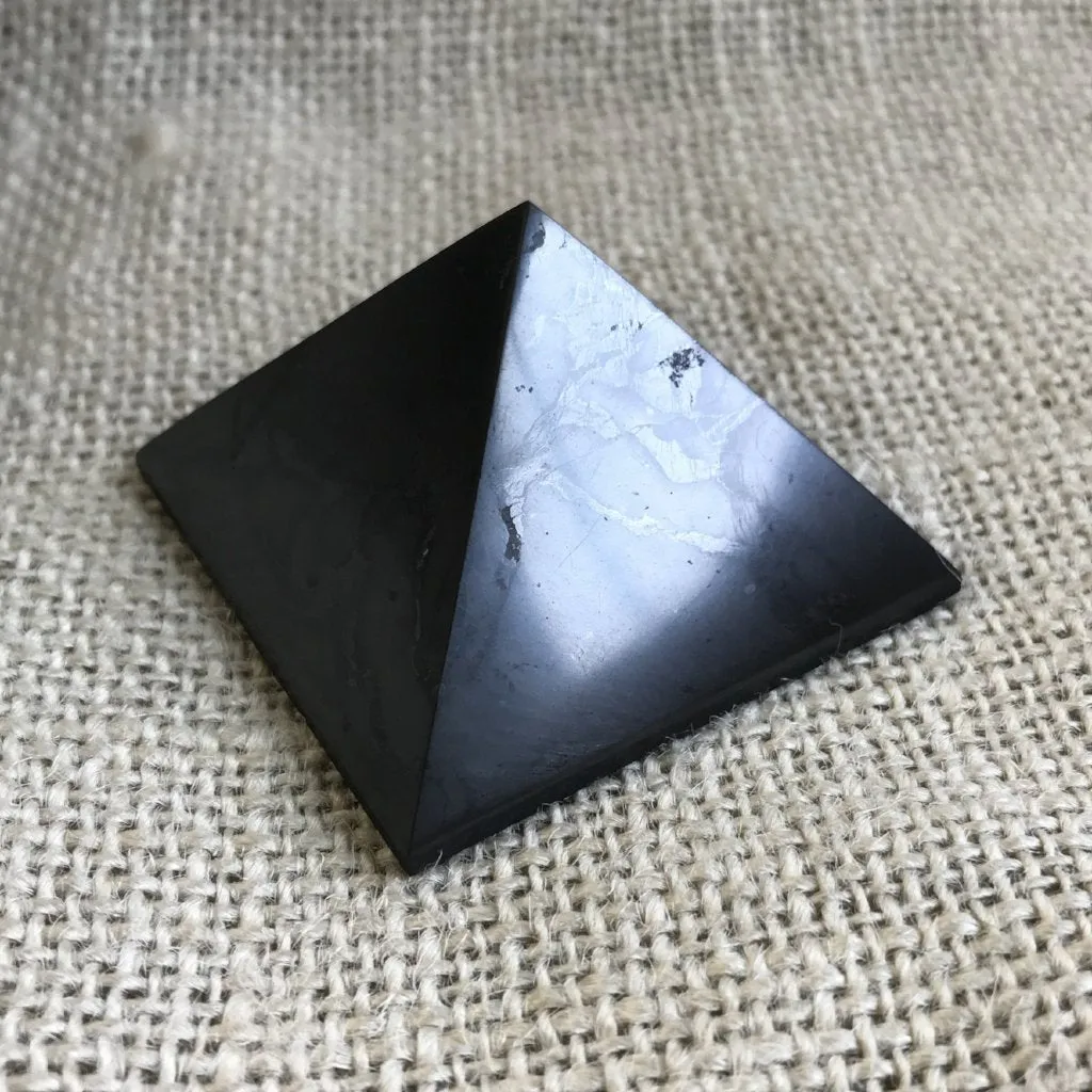 Shungite Pyramid, 2 Inch Base, Custom Wood Stand