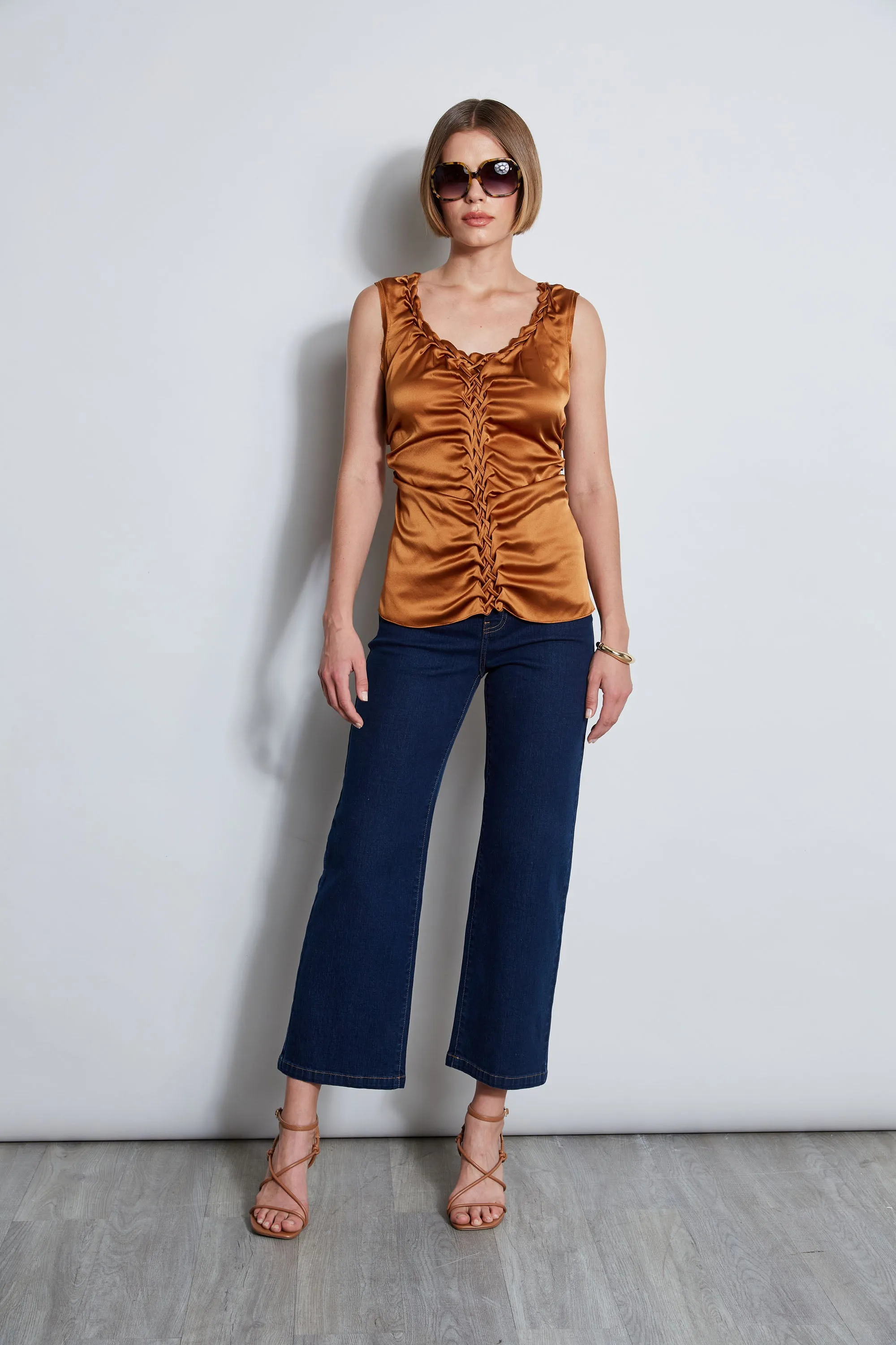 Silk Satin Braid Ruched Top