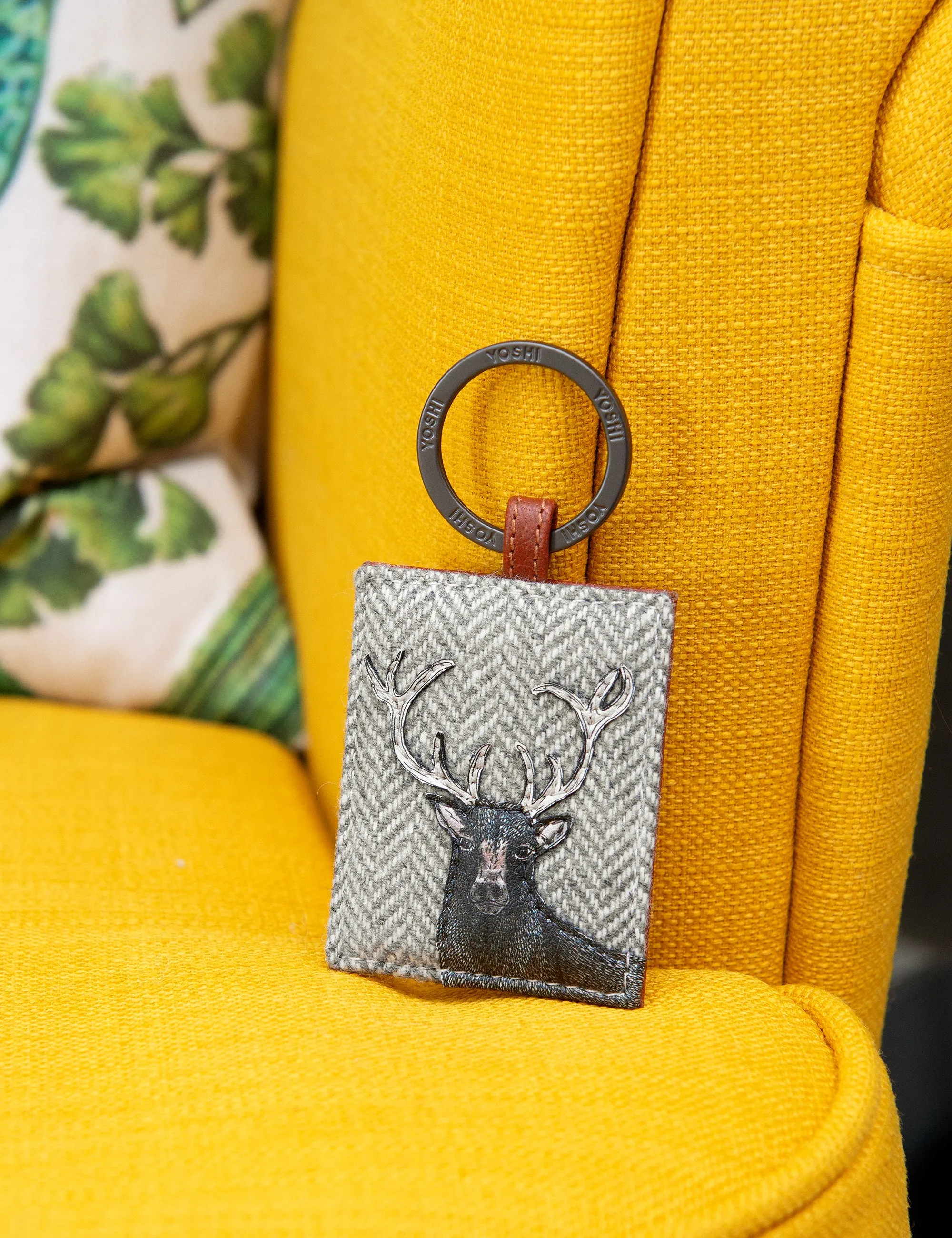 Stag Tweed & Brown Leather Keyring