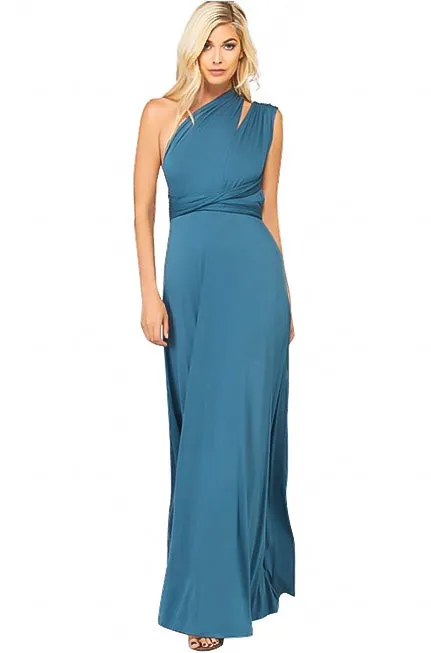 Teal Belted Convertible Maxi Dress