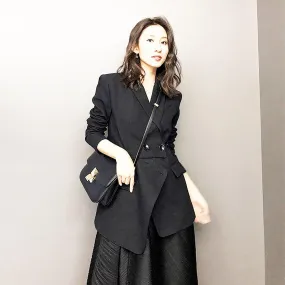 Women Black Blazer,Asymmetric Suit,Autumn Spring Blazer Coat,Black Suit Coat,Fall Blazer Coat for women,Business Attire Sexy Office Wear