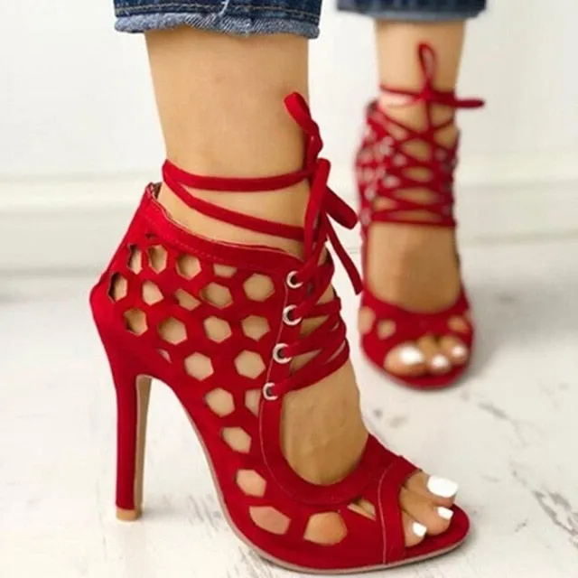 Women Summer High Heels Sandals Peep Toe Hollow-out Stilettos Gladiator Shoes Cut Out Fashion Casual Sexy Party Plus Size Pumps