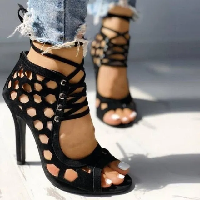 Women Summer High Heels Sandals Peep Toe Hollow-out Stilettos Gladiator Shoes Cut Out Fashion Casual Sexy Party Plus Size Pumps